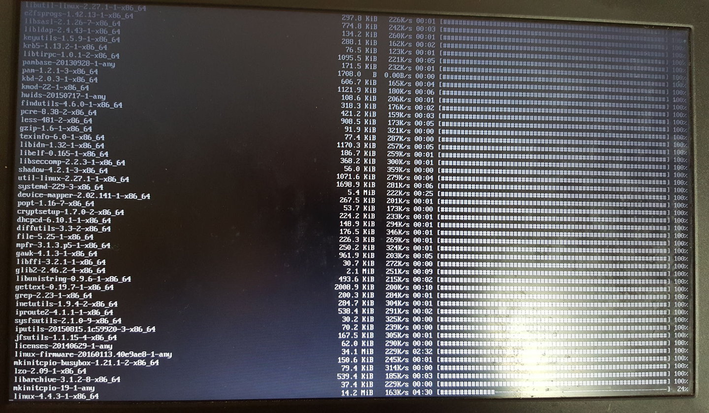 Arch Linux Install Terminal Output